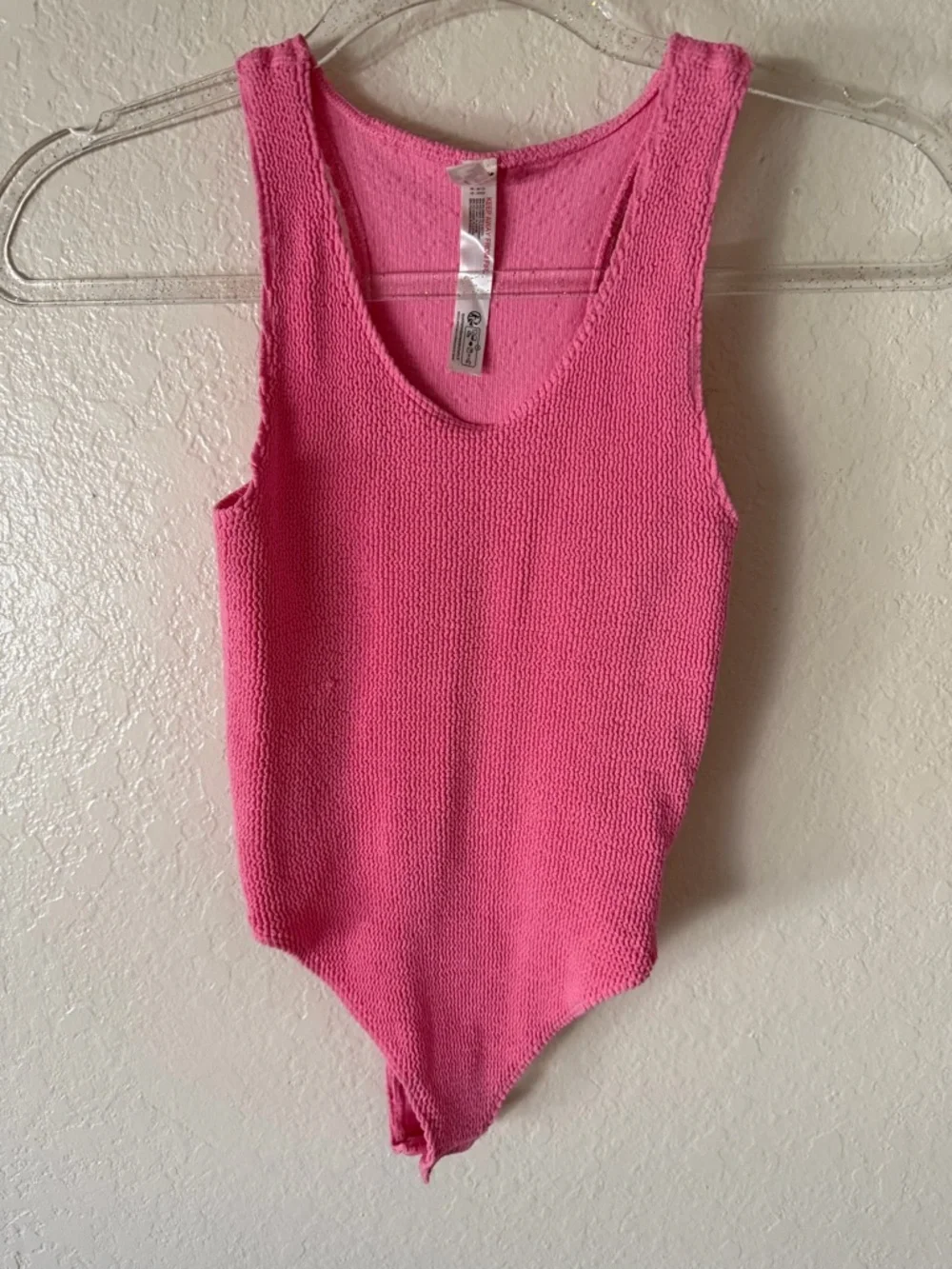 New Free People Hot Pink Textured Sleeveless Bodysuit size M